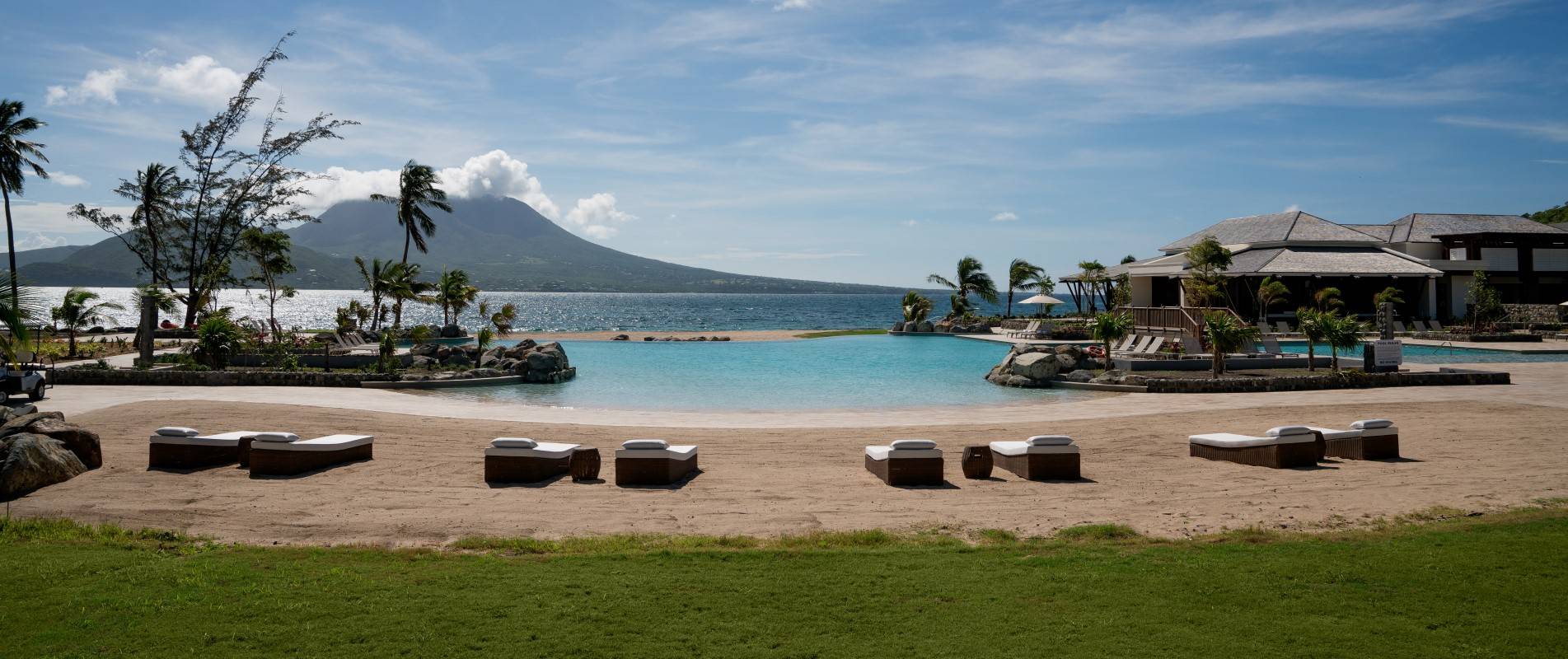 Nevis Peak Views seen from Park Hyatt St Kitts, Lagoon Pool