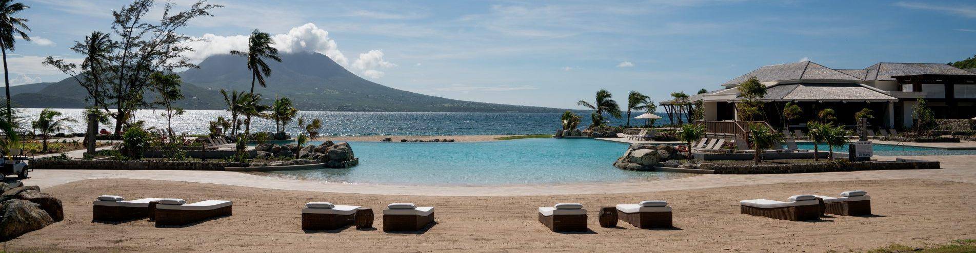 Nevis Peak Views seen from Park Hyatt St Kitts, Lagoon Pool